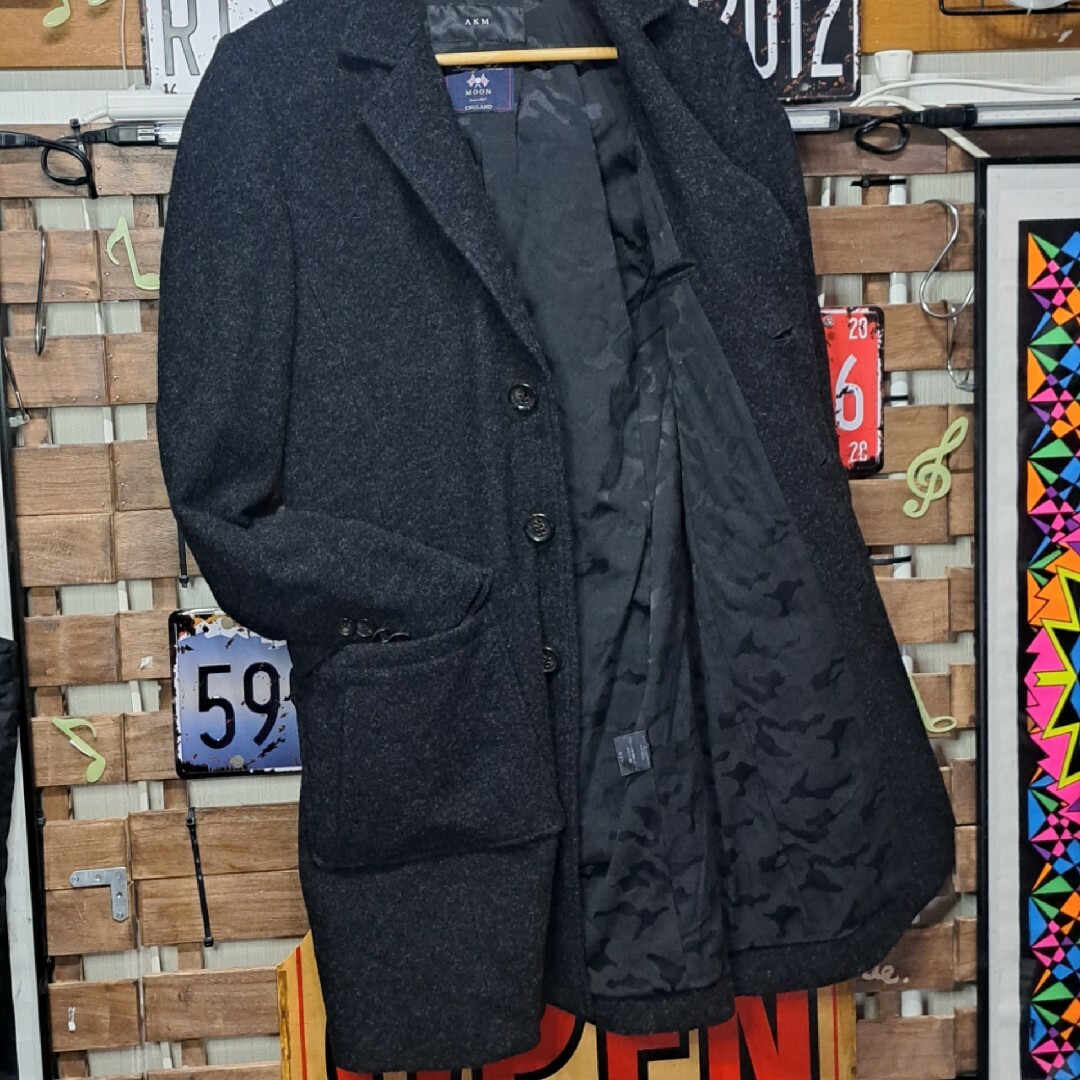 AKM(エイケイエム)の【定価￥81,900】AKM×ムーンウール　チェスターコート　Lサイズ　グレー メンズのジャケット/アウター(チェスターコート)の商品写真