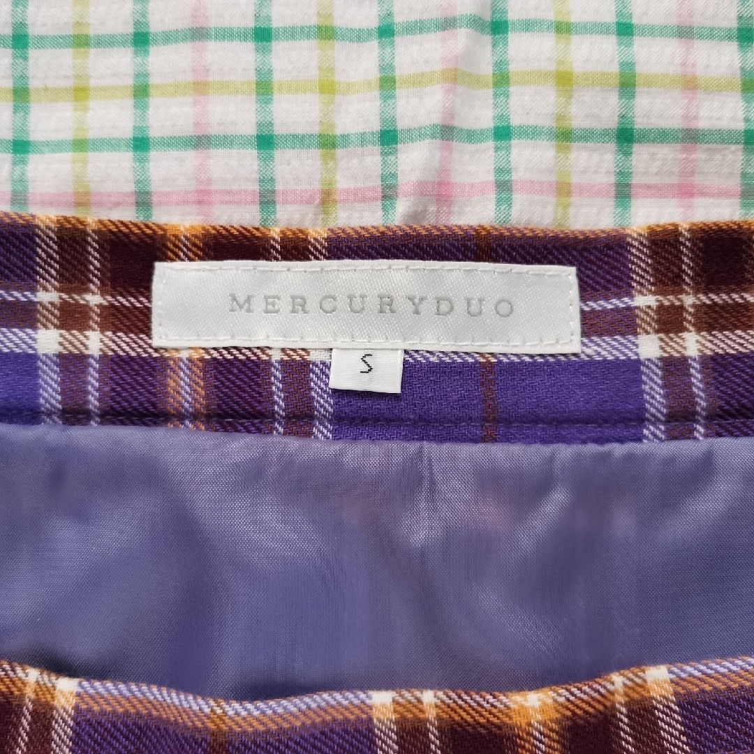 MERCURYDUO(マーキュリーデュオ)のMERCURYDUO チェックイレヘムスカート パープル S レディースのスカート(ひざ丈スカート)の商品写真