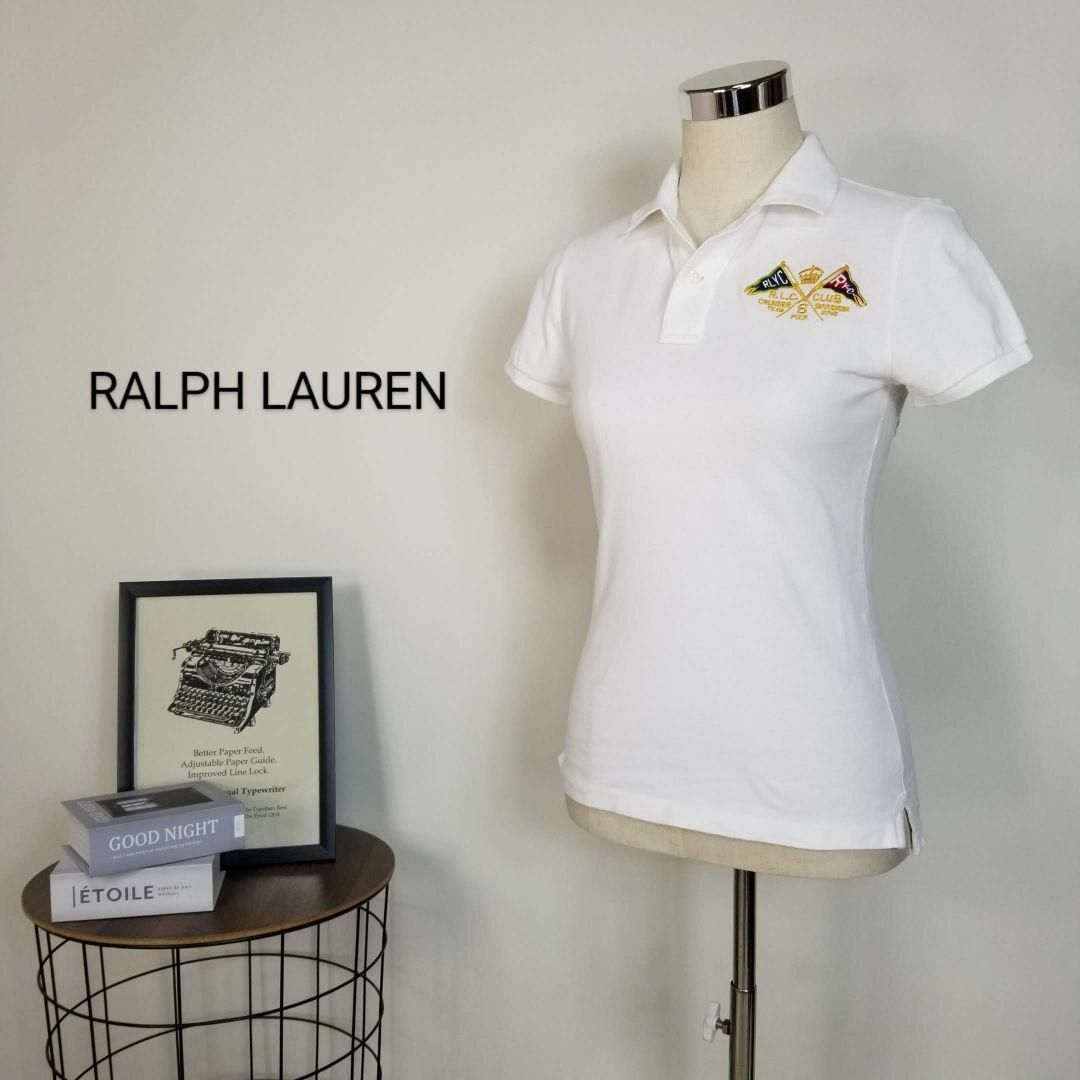 Ralph Lauren(ラルフローレン)のラルフローレンRLYCバッグワッペン&エンブロイダリー鹿の子ポロシャツM白 レディースのトップス(ポロシャツ)の商品写真