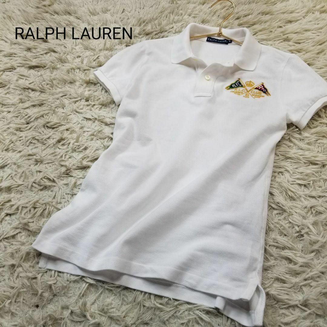 Ralph Lauren(ラルフローレン)のラルフローレンRLYCバッグワッペン&エンブロイダリー鹿の子ポロシャツM白 レディースのトップス(ポロシャツ)の商品写真