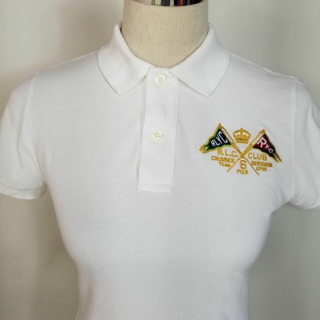 Ralph Lauren(ラルフローレン)のラルフローレンRLYCバッグワッペン&エンブロイダリー鹿の子ポロシャツM白 レディースのトップス(ポロシャツ)の商品写真