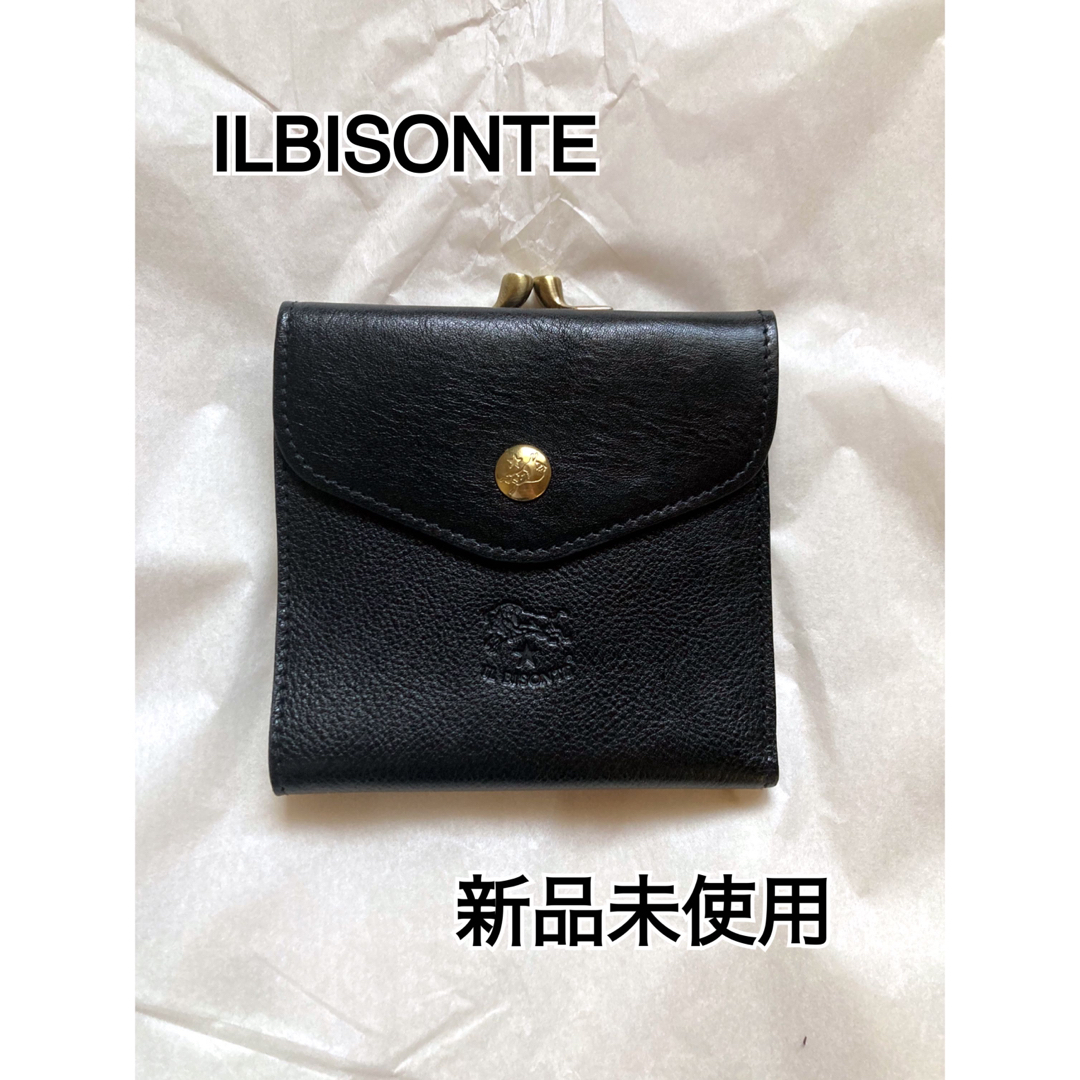 【新品未使用】【IL BISONTE】がま口折り財布　ブラック　本革