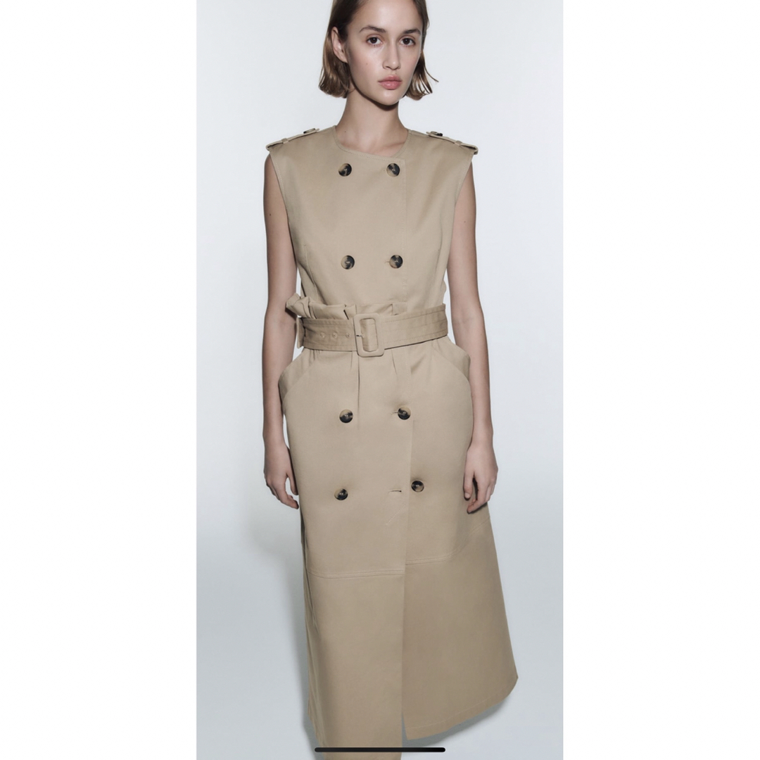 ZARA ギャバジンワンピース ベルト ベージュ トレンチ ロングワンピース 秋 ZARA ギャバジンワンピース ベルト ベージュ トレンチ ロングワンピース 秋
