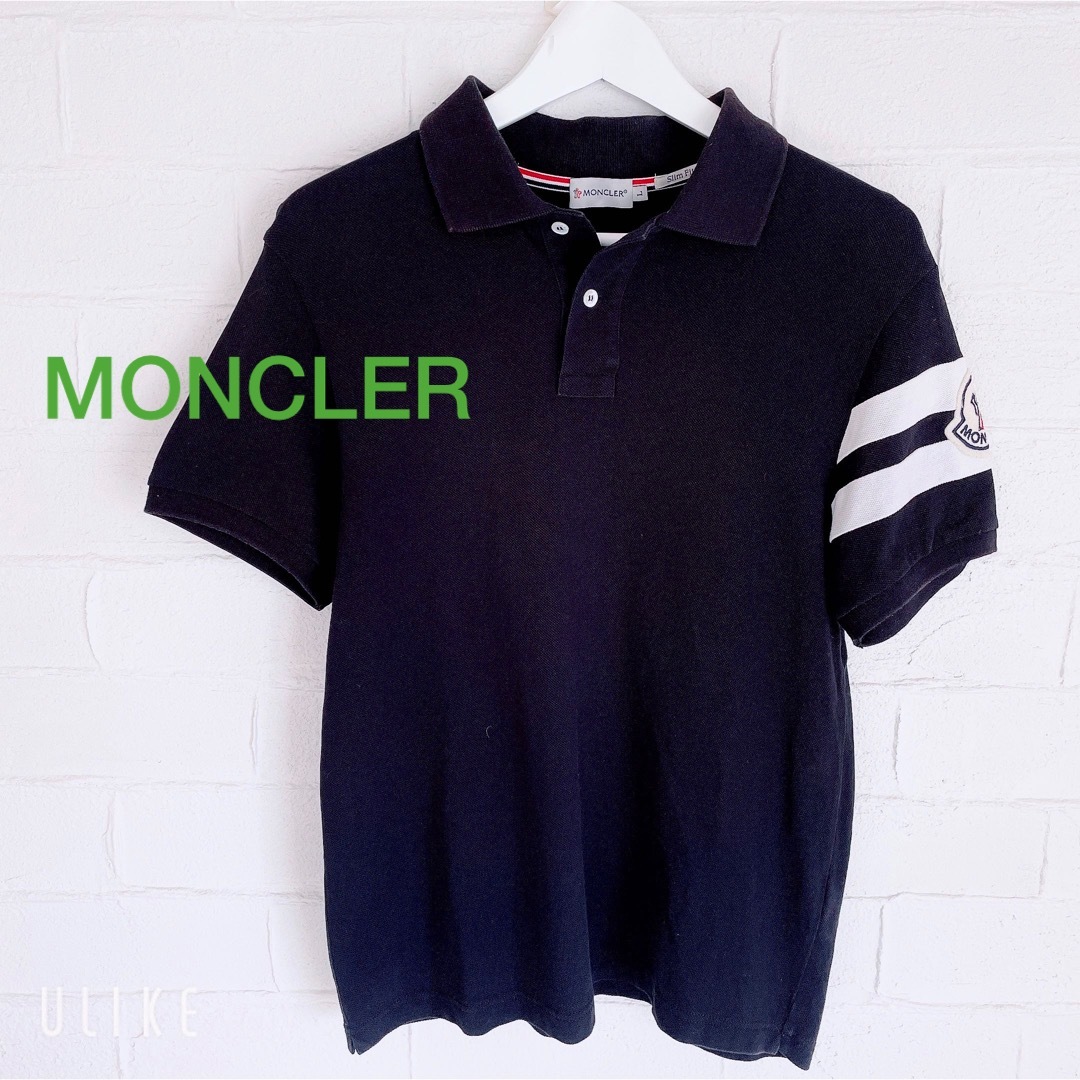 モンクレール  ポロシャツ L  MONCLER  鹿の子 袖ライン メンズ