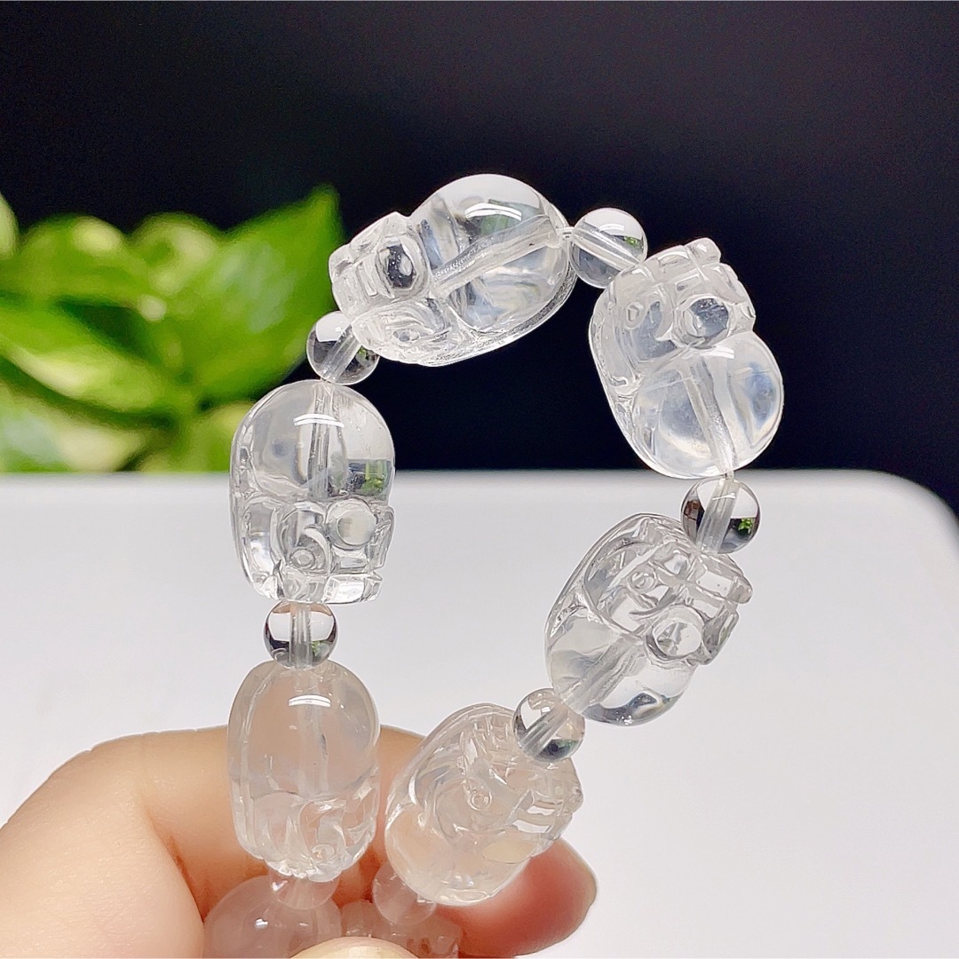 【高品質】 エンジェルラダークォーツ ブレスレット 水晶 ヒキュウ彫刻 貔貅