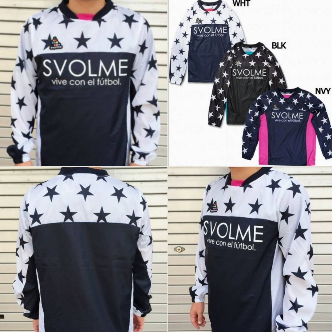 Svolme(スボルメ)のスボルメ タフタ ピステ クルー トップ Ｌ 紺×白×☆柄 used 美品 スポーツ/アウトドアのサッカー/フットサル(ウェア)の商品写真