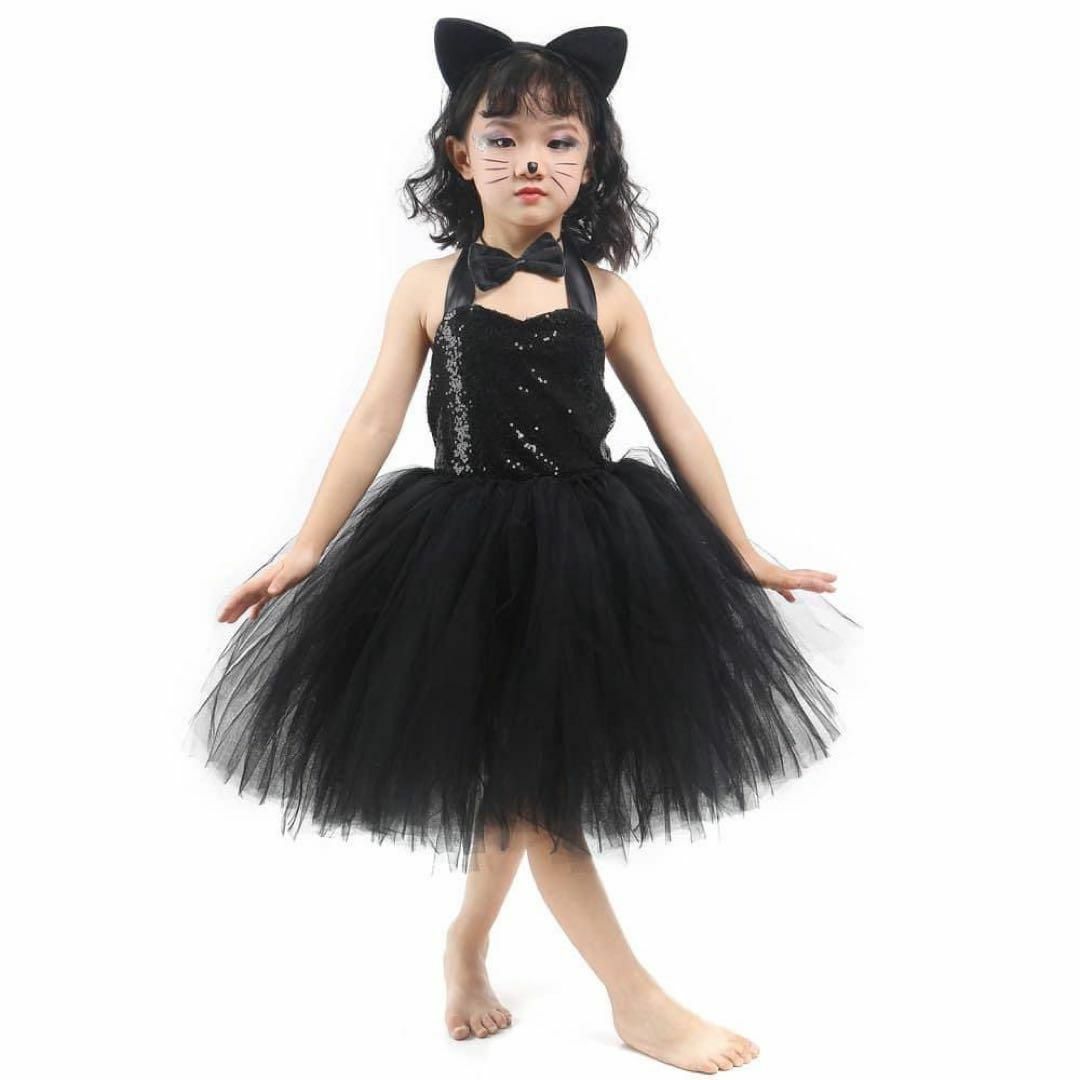 値下げ⭐️黒猫　コスチューム　ハロウィン　コスプレ　4点セット　子供　150 キッズ/ベビー/マタニティのキッズ服女の子用(90cm~)(ワンピース)の商品写真