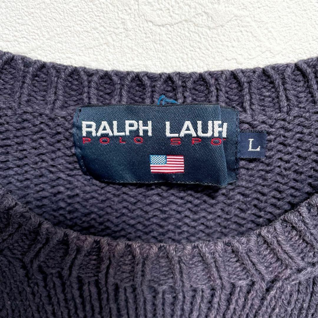 POLO RALPH LAUREN(ポロラルフローレン)の【鬼フェード】ポロラルフローレン　刺繍ロゴ　ポニー　コットンニットセーター　紺 レディースのトップス(ニット/セーター)の商品写真