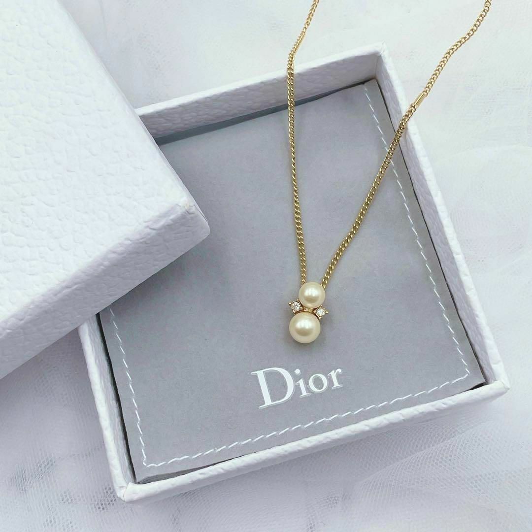 クリスチャンディオール Dior ロゴ パール ラインストーン ネックレス-
