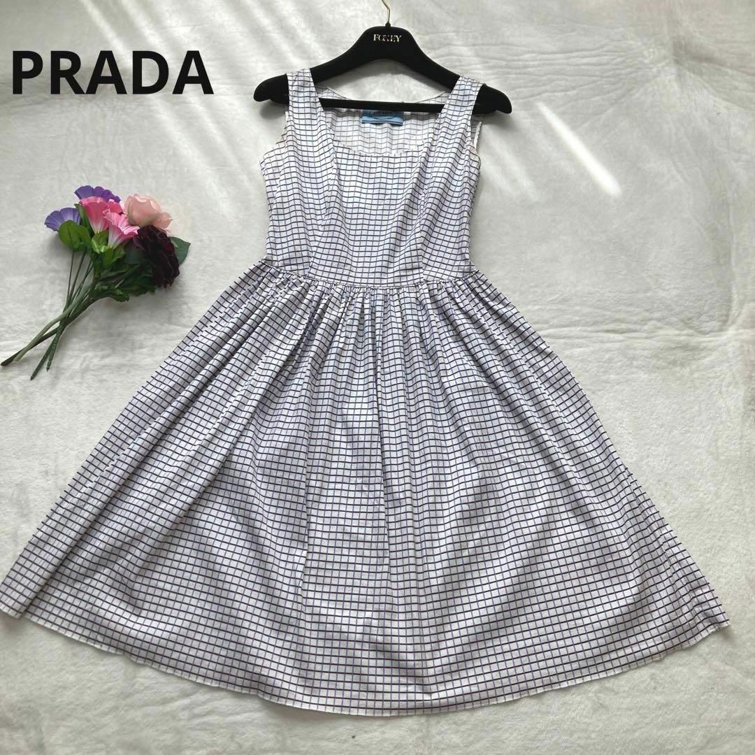 新品》PRADA プラダ ノースリーブ Aライン ワンピース - ひざ丈ワンピース