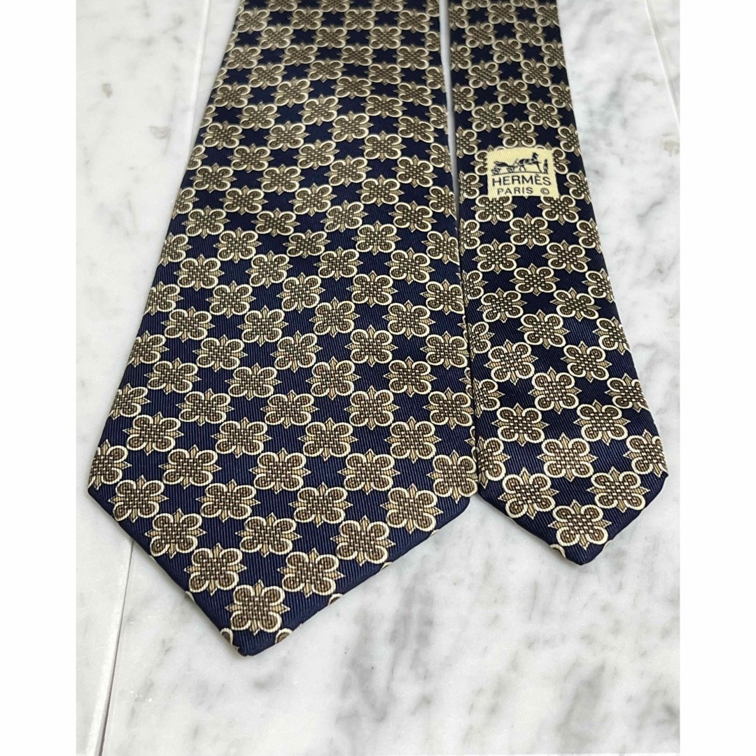 ✨極美品✨ HERMES エルメス フランス製 ひし形 ネイビー系 総柄