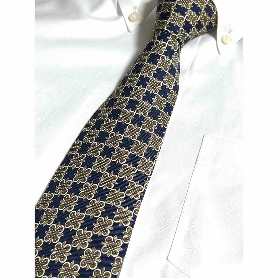 ✨極美品✨ HERMES エルメス フランス製 ひし形 ネイビー系 総柄