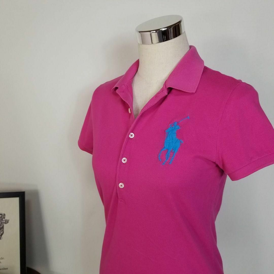 Ralph Lauren(ラルフローレン)のRALPH LAURENビッグポニー刺繍ショートスリーブ鹿の子ポロシャツM桃色 レディースのトップス(ポロシャツ)の商品写真
