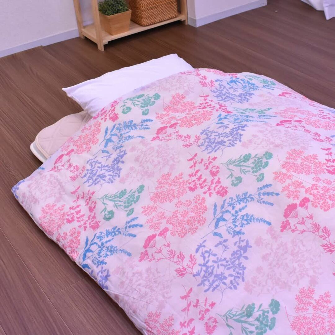 【色: ピンク＆グリーン】ガーゼ 毛布カバー 2枚組 ファスナー付き 4ヶ所ヒモ