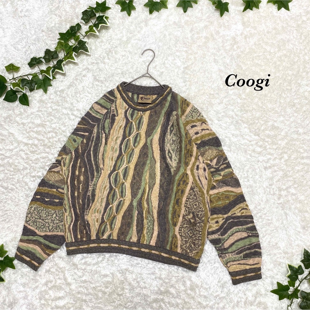 柄ニット 総柄 クージー coogi 編み込み 好配色 デザインニット マルチ-