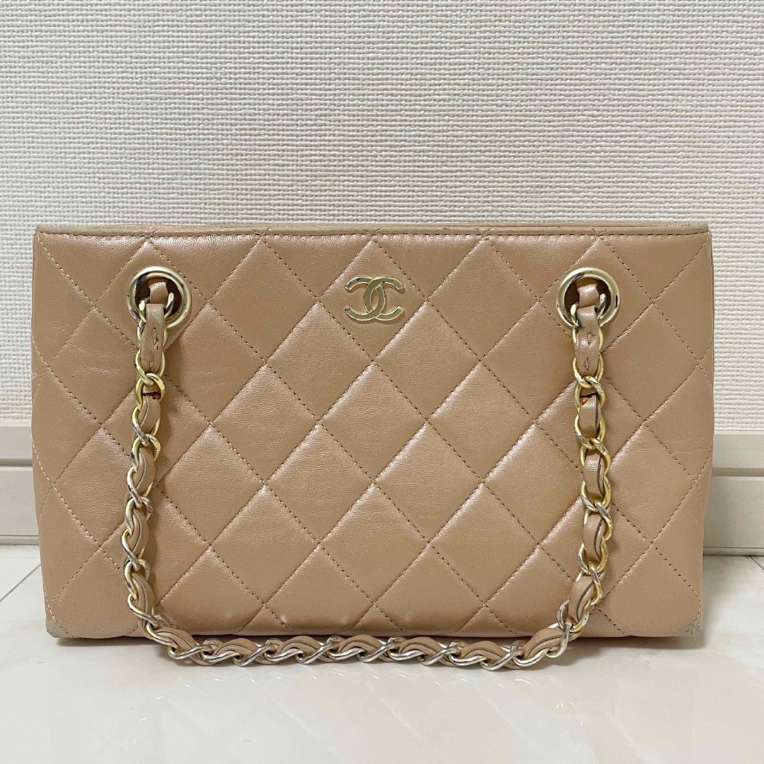 CHANEL シャネル マトラッセ ハンドバッグ チェーン レザー ベージュ