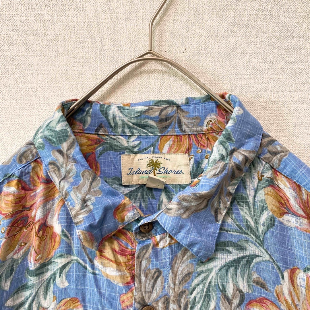 US古着　アロハシャツ　ハワイアン　半袖　総柄　花柄　ボタニカル　男女兼用 メンズのトップス(シャツ)の商品写真