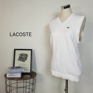 ラコステ(LACOSTE)のLACOSTEコットンニットVネックベストプルオーバー2白ワニロゴ刺繍ゴルフ(ニット/セーター)