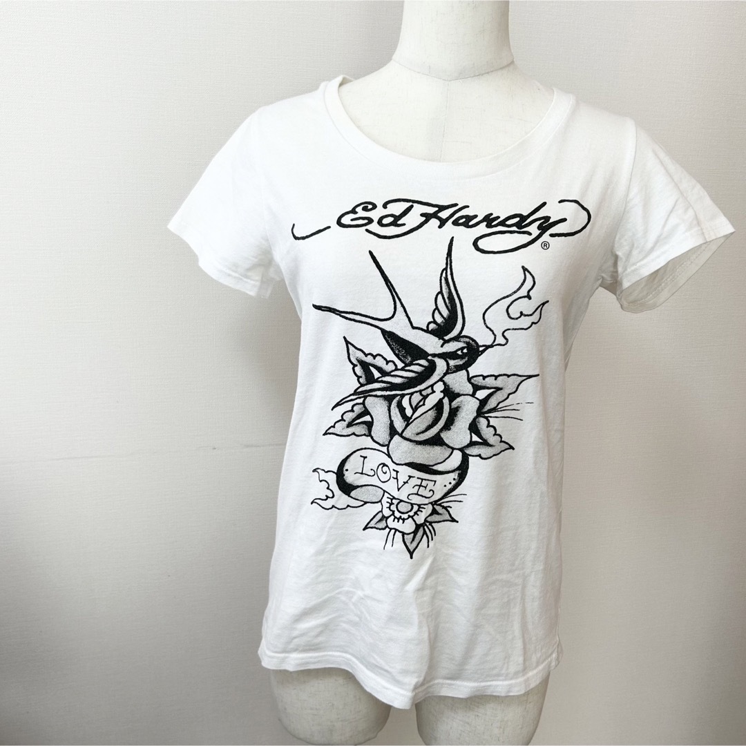 Ed Hardy(エドハーディー)の月末セール！早い者勝ち！Ed Hardy 半袖 Tシャツ レディース　白 レディースのトップス(Tシャツ(半袖/袖なし))の商品写真