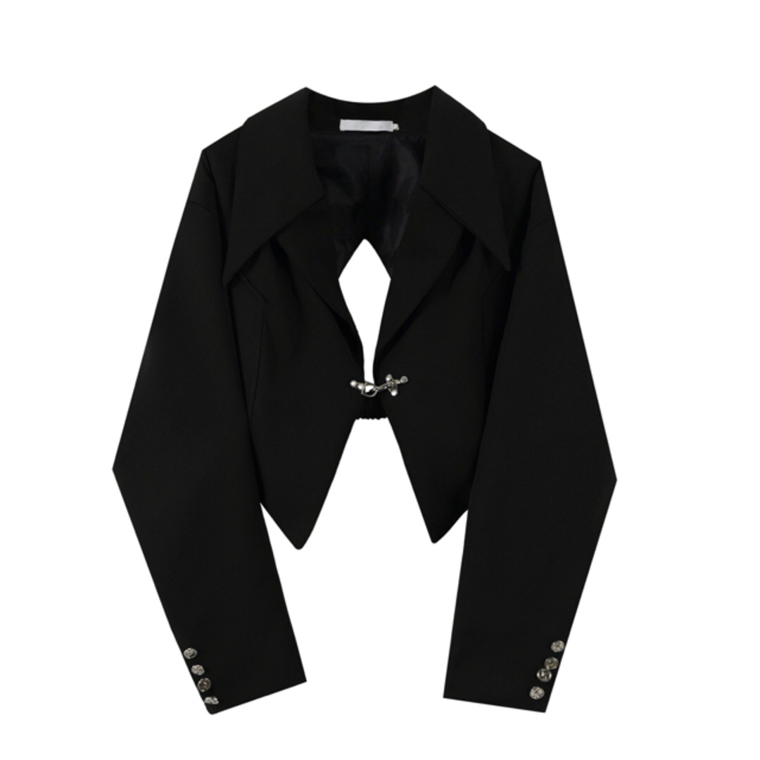 ZARA(ザラ)のスターチェインVネック　黒色長袖ショートスーツコート　ゴシック　パンク　やみかわ レディースのジャケット/アウター(その他)の商品写真