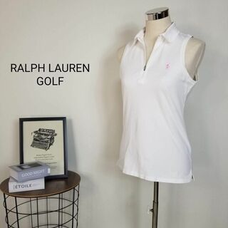 ラルフローレン(Ralph Lauren)のRALPH LAURENポニー刺繍ジップアップノースリーブポロシャツ海外M白(ポロシャツ)