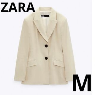 ザラ(ZARA)のZARA テーラードジャケット リネンブレンド ブレザー サンド　M 秋服(テーラードジャケット)