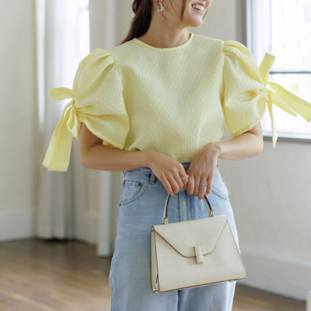 Bluelea Ribbon jacquard blouse yellowの+inforsante.fr