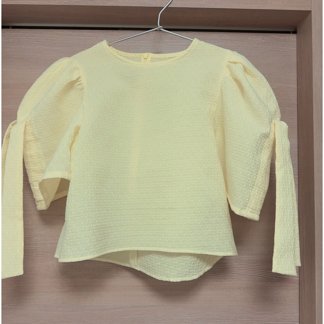 bluelea Ribbon jacquard blouse イエロー ブラウス-