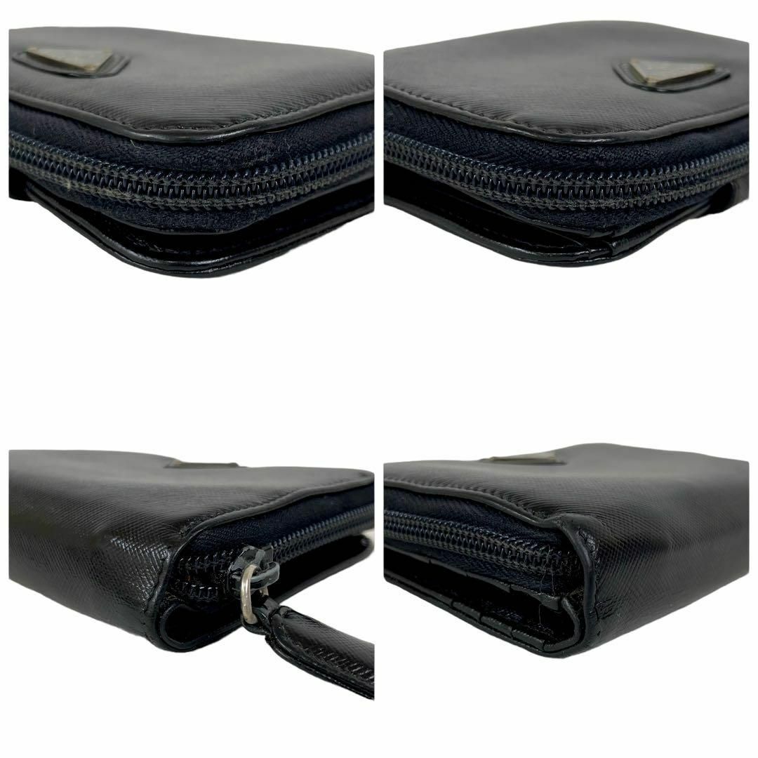 プラダ 二つ折り財布 コンパクトウォレット 三角ロゴ サフィアーノレザー 黒