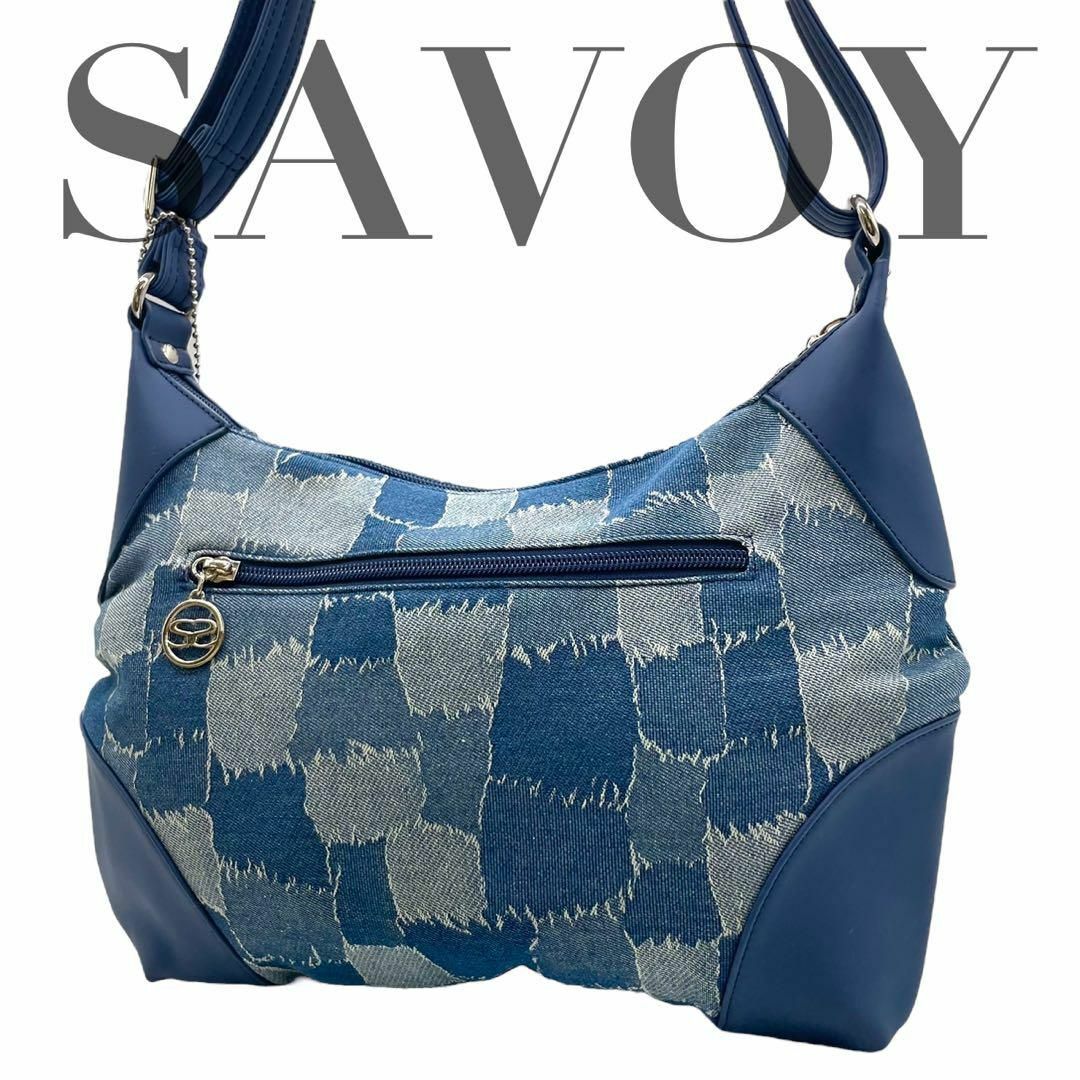 美品　savoy サボイ　ショルダーバッグ　ブルー　総柄　ユニセックス　男女