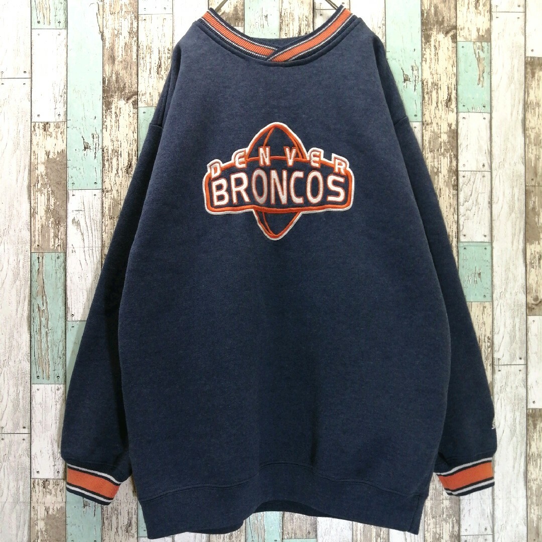 90s パーカー スウェット 刺繍ロゴ NFL ブロンコス リブライン