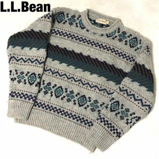 エルエルビーン(L.L.Bean)のエルエルビーン　セーター　グレー　S　ニット　総柄　厚手　ウール　ノルディック(ニット/セーター)