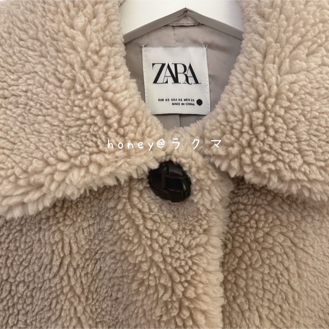 ZARA ザラ　ノーカラー　エコムートンロングコート　ボア