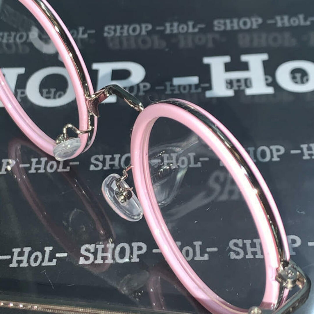 【送料込み】丸メガネ 度なしレンズ 伊達眼鏡 パステルピンクカラー PINK レディースのファッション小物(サングラス/メガネ)の商品写真