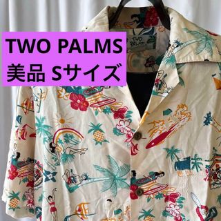 美品 USA製Two palms アロハシャツ メンズ S ベージュ ハワイ