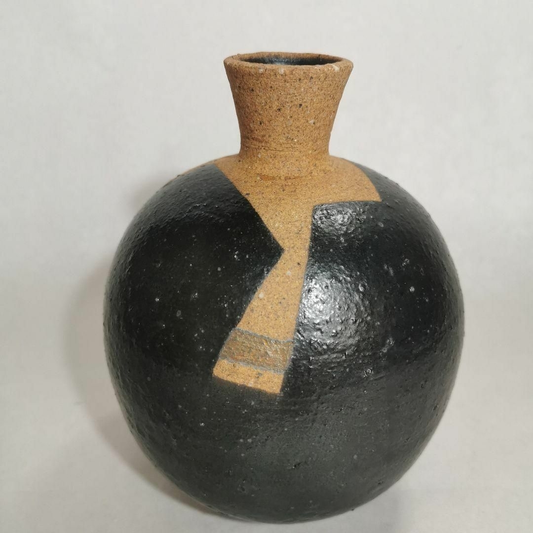 黒釉 花瓶 ヴィンテージ 土感の強い 美品 9