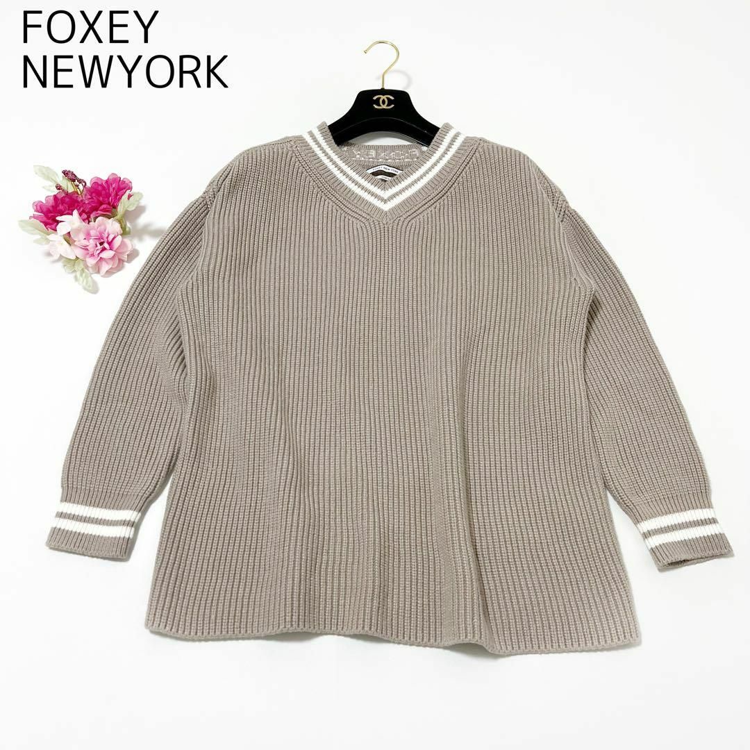 FOXEY NEWYORK SPORTS チルデンニット ロゴ ベージュ-