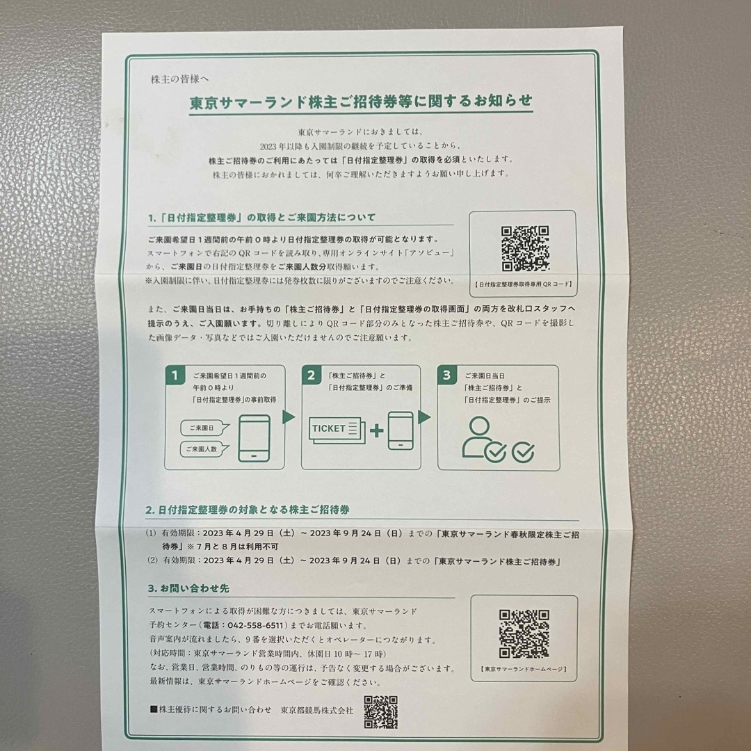 東京サマーランド 株主招待券8枚　大井競馬場 優待券1枚 チケットの施設利用券(遊園地/テーマパーク)の商品写真