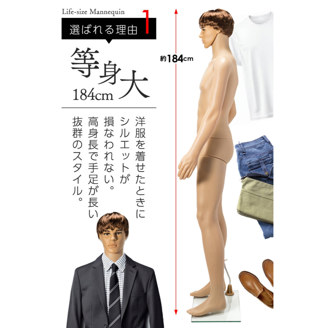 等身大 マネキン 男性 185cm カツラ&スタンド付き ディスプレイの通販