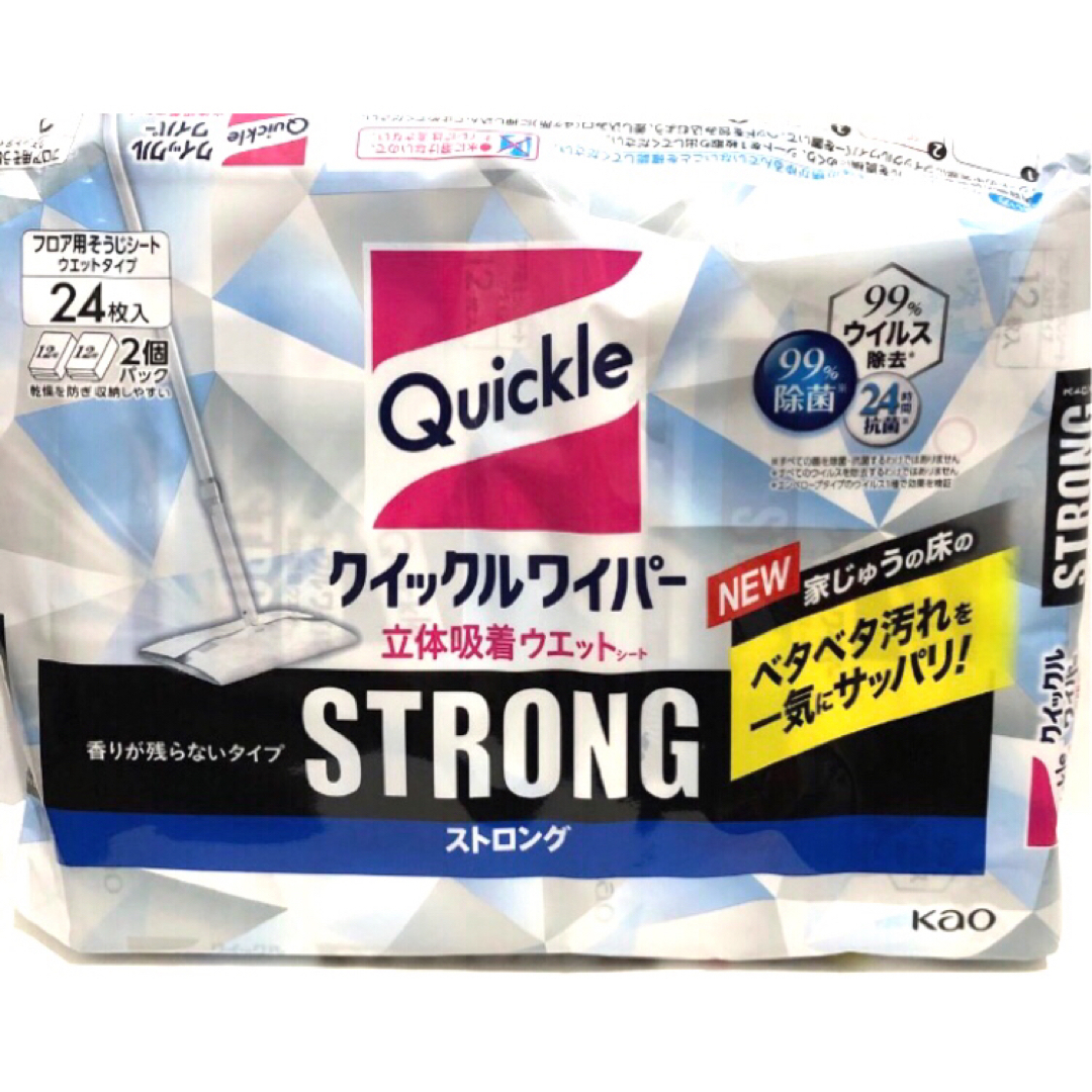 花王(カオウ)のコストコ クイックルワイパーストロング　立体吸着ウェットシート 24枚 インテリア/住まい/日用品の日用品/生活雑貨/旅行(日用品/生活雑貨)の商品写真