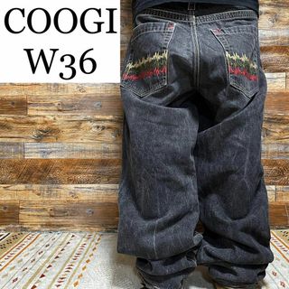 COOGI - クージーブラックデニムジーンズw36刺繍黒ストリートb系