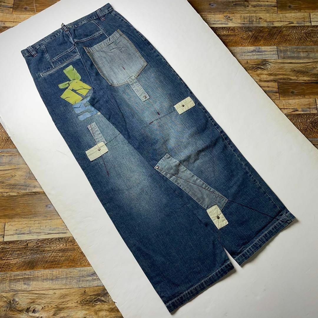 クバラングバギーデニムストリートw34極太b系刺繍オーバーサイズジーンズ