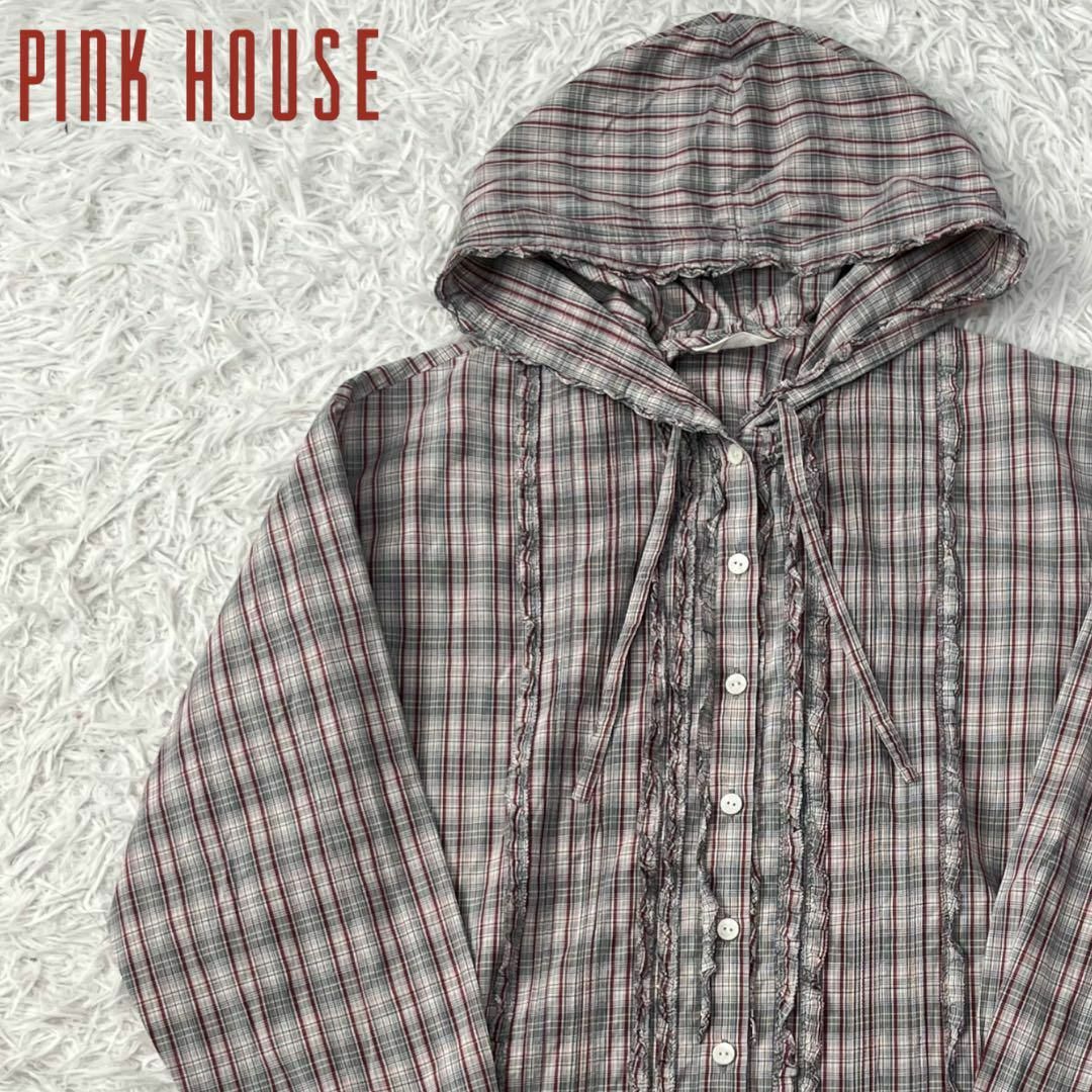 美品✨PINK HOUSE/ピンクハウス パーカー ピコフリル チェック L