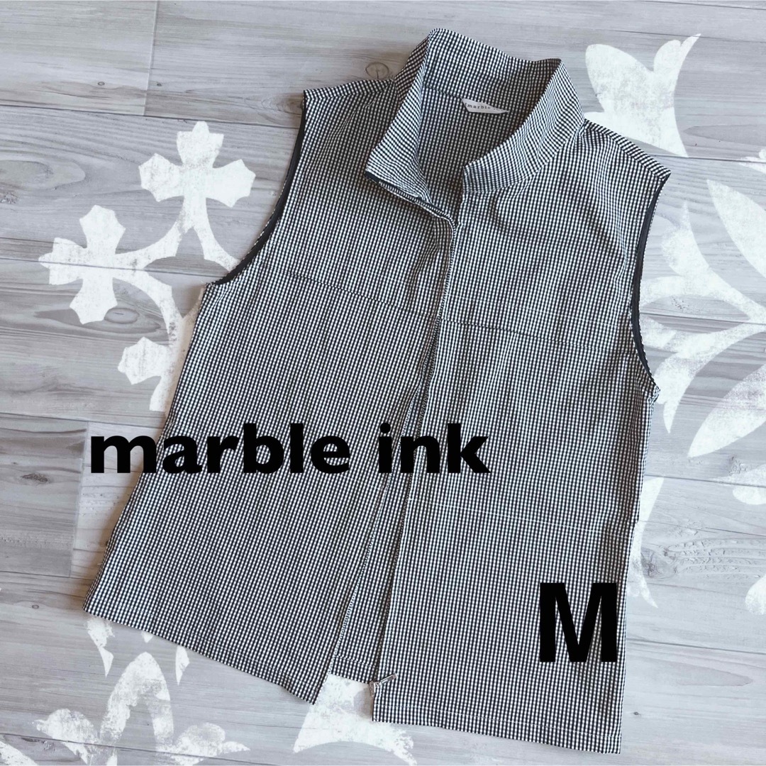 marble ink(マーブルインク)のジレ ベスト ジャケット ファスナー M 千鳥 スタンドネック ナイロン 速乾性 レディースのトップス(ベスト/ジレ)の商品写真