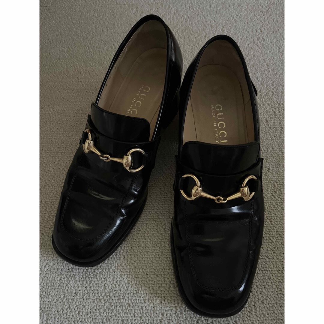 GUCCI グッチ ヒールローファー ブラック 6 1/2 23.5cm 美品 GUCCI グッチ ヒールローファー ブラック 6 1/2 23.5cm 美品