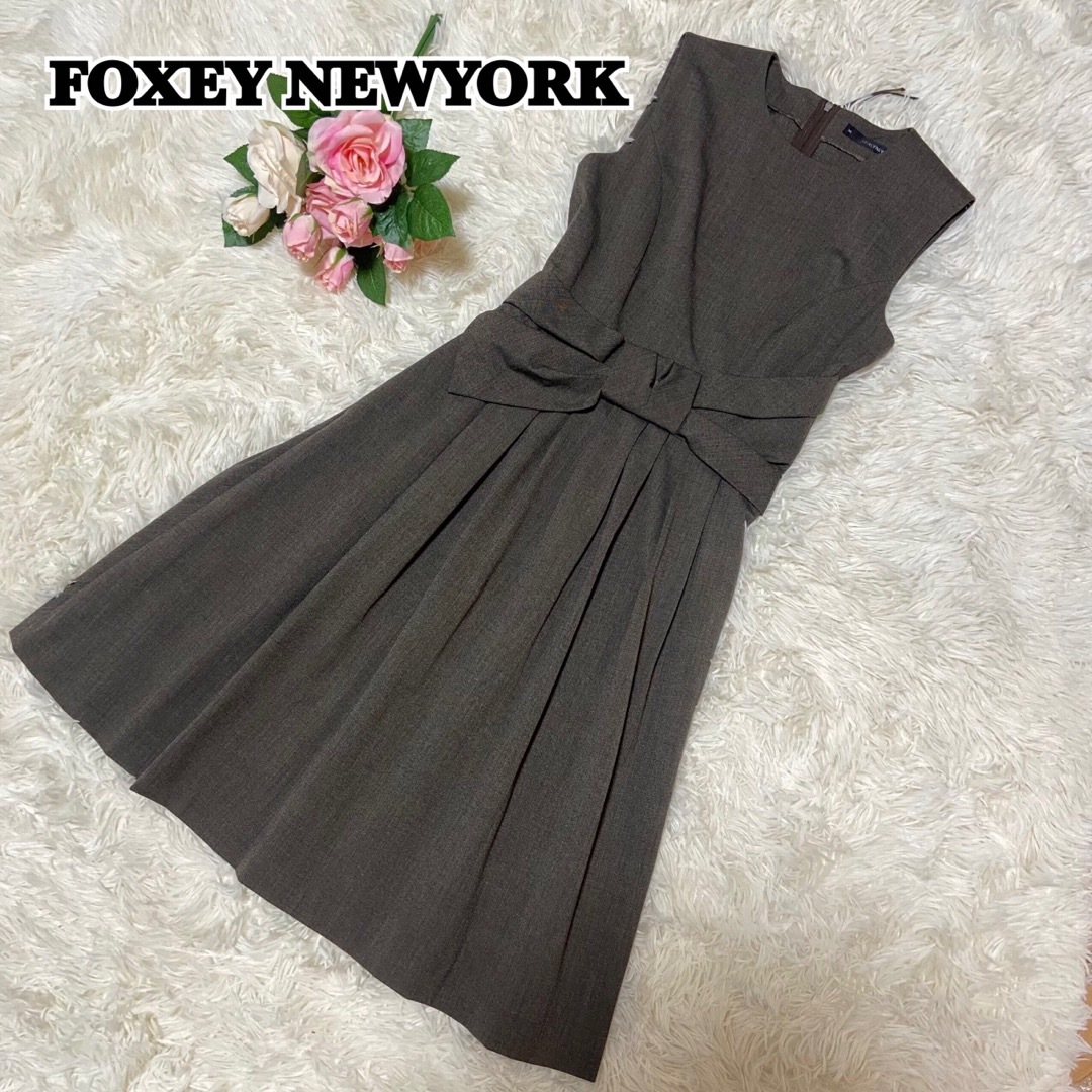 【良品】FOXEY NEW YORK リボンタイワンピース ブラック 38