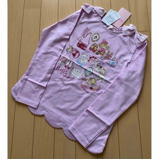 メゾピアノ(mezzo piano)のメゾピアノ クローゼットプリント肩リボンTシャツ 140(Tシャツ/カットソー)