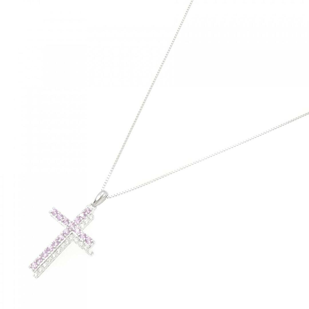 K18WG クロス サファイヤ ネックレス 0.05CT 拡散処理未検査