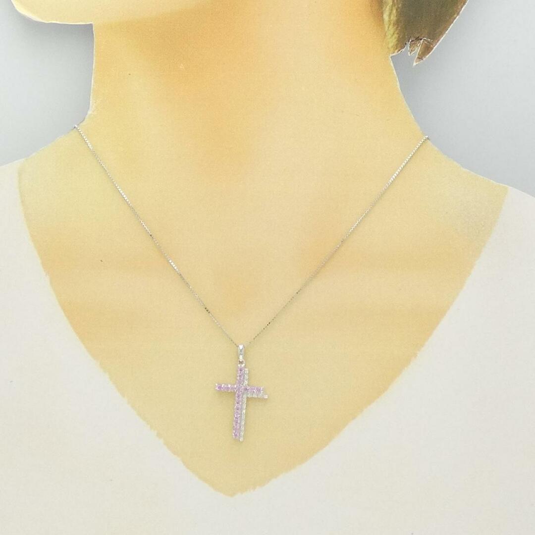 K18WG クロス サファイヤ ネックレス 0.05CT 拡散処理未検査