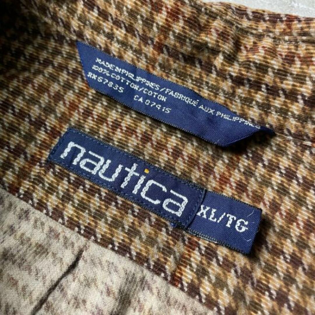 90年代  NAUTICA ノーティカ 細畝 千鳥格子柄 コーデュロイシャツ チェックシャツ メンズ2XL相当